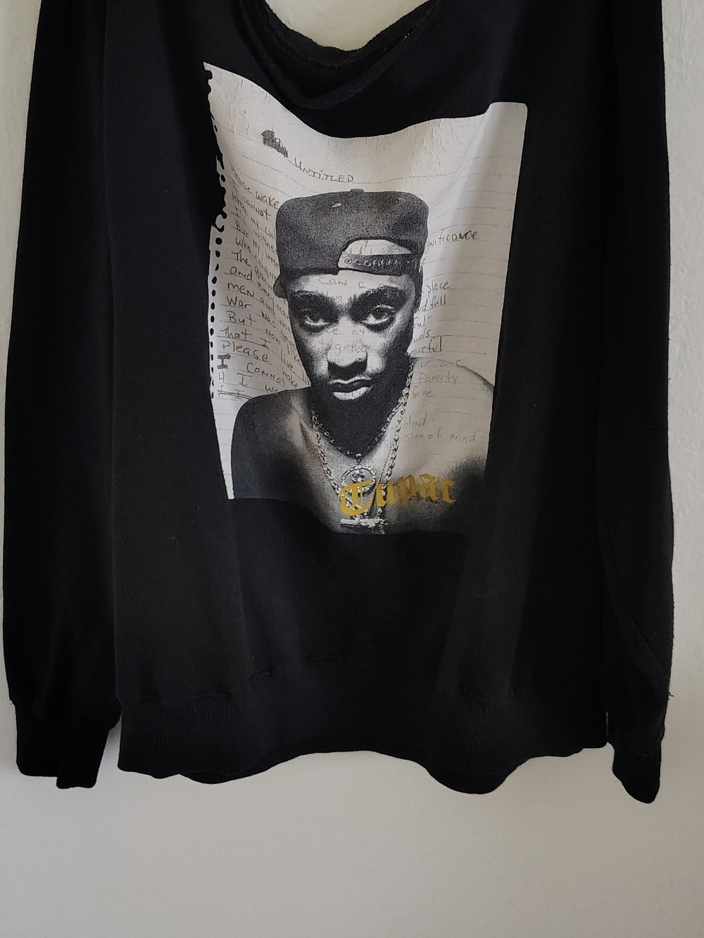 Black Off-the-Shoulder Tupac Graphic Sweater